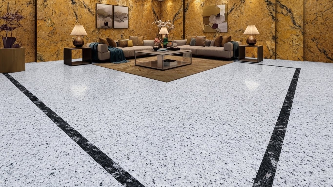 Granite flooring in living room and hall