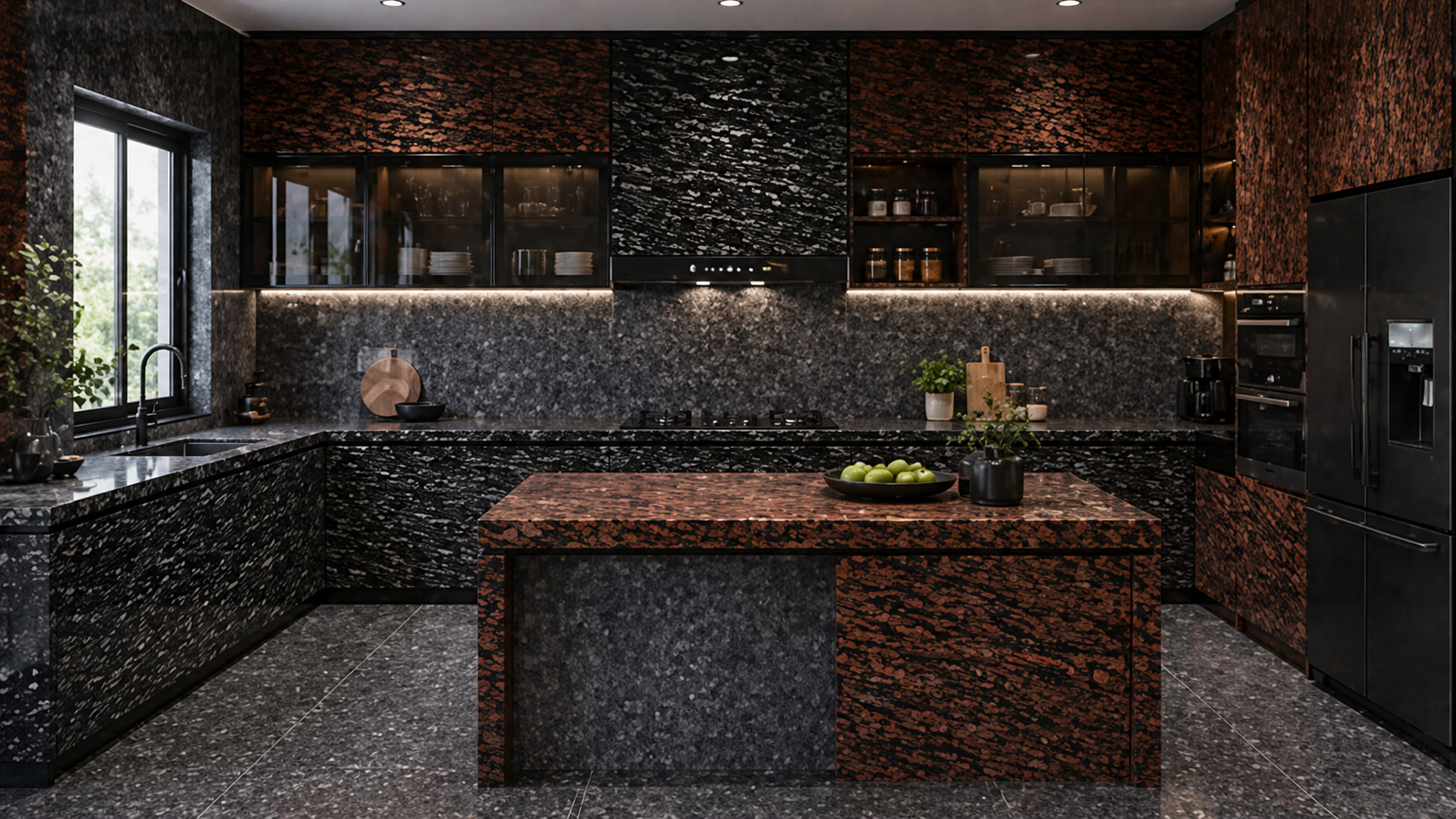 Black granite kitchen countertop modular kitchen India