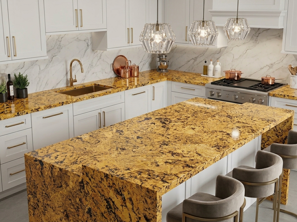 Luxury Exotic White & Gold Kitchen Top Image