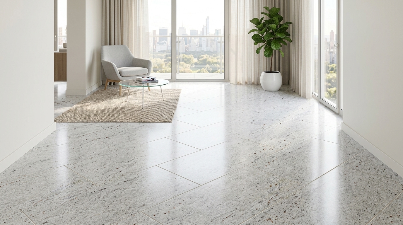 White Diagonal Layout Granite Flooring