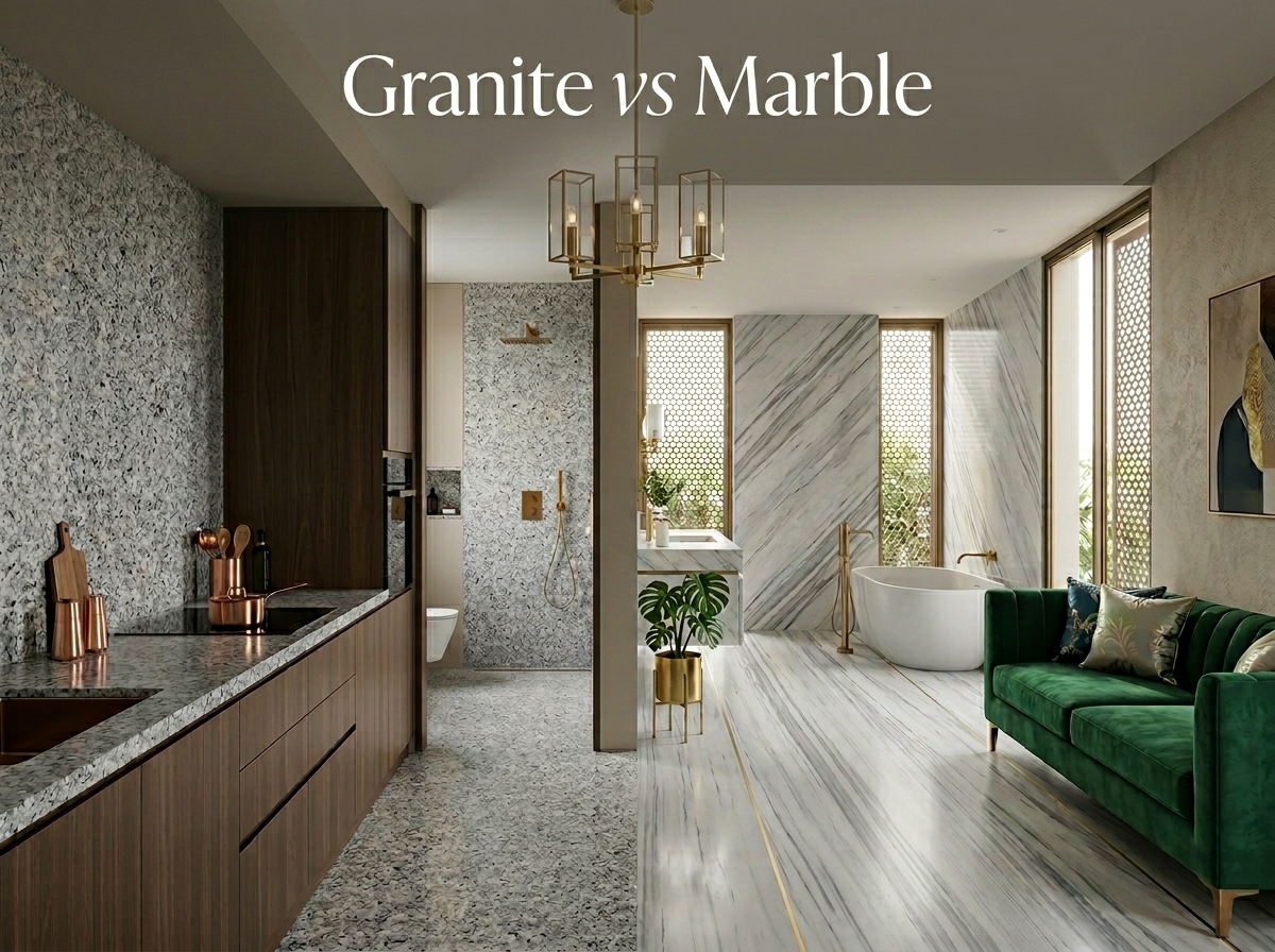 Granite vs marble flooring comparison for Indian homes 2026 — Sudarshan Stoneix Kishangarh
