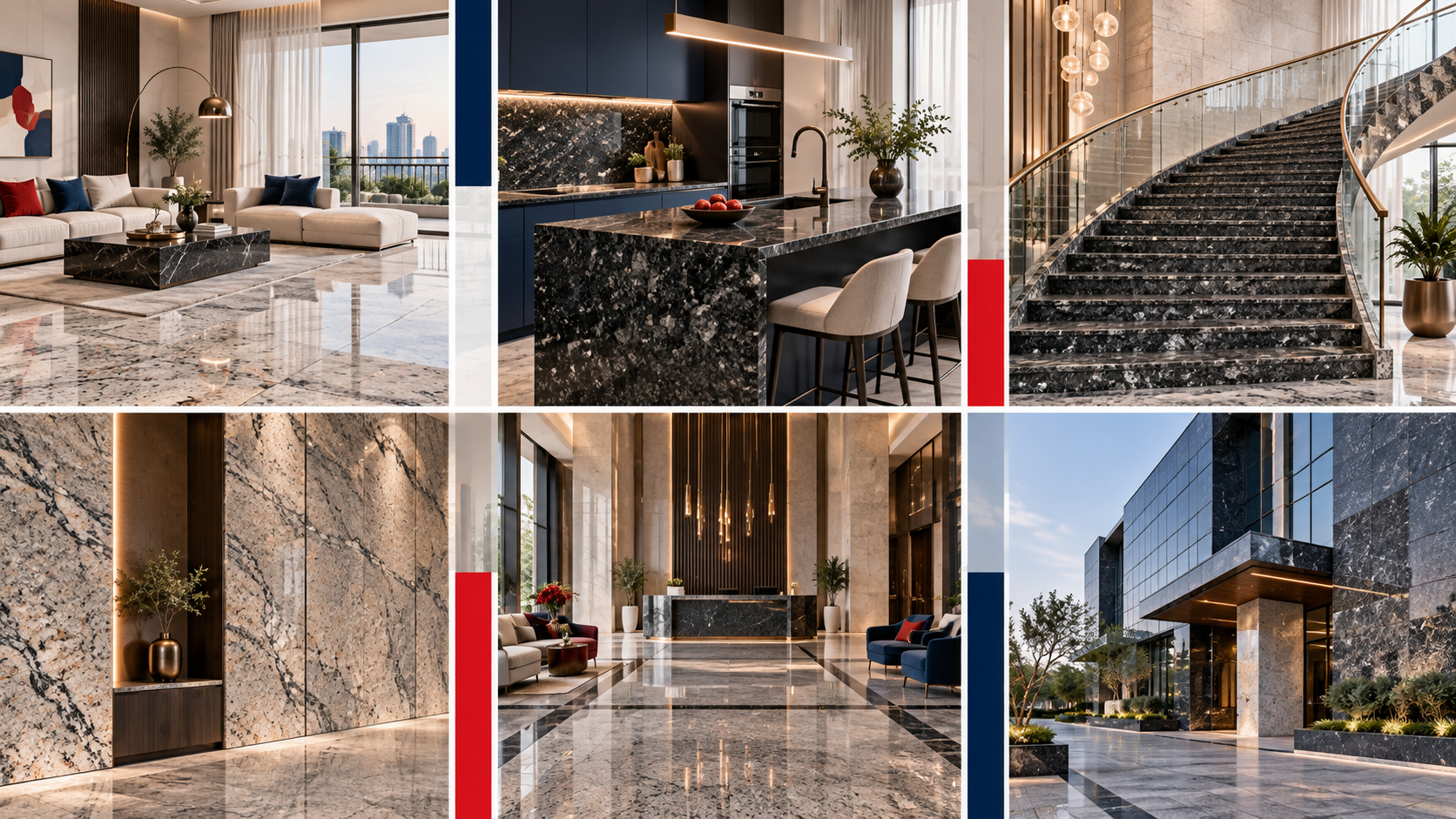 Granite application references for residential commercial staircase and reception areas