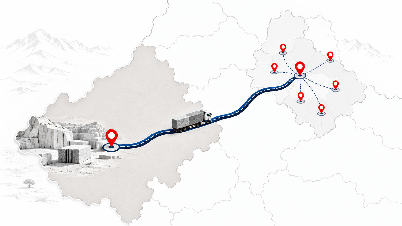 Illustrated granite supply route from Kishangarh Rajasthan to Delhi NCR delivery locations
